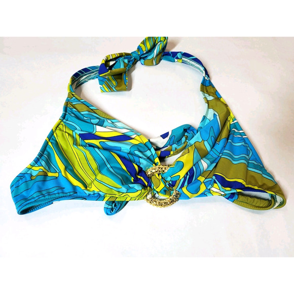 Trina Turk Bikini Swim Suit Womens 12 Bali Waves Resort Wear Colorful Gold - Picture 6 of 11